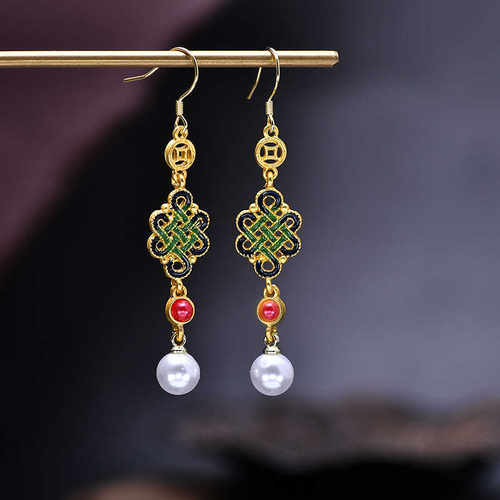 中国结耳环女长款纯银耳饰