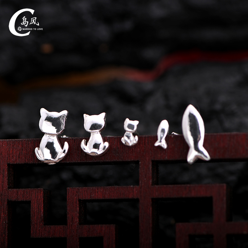 原创弯钩足银防过敏日韩风耳钉