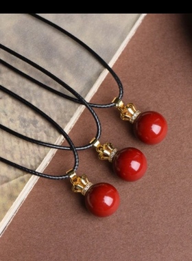 天然帝王紫朱砂大颗粒皇冠转运珠吊坠925银镶嵌锁骨项链天然