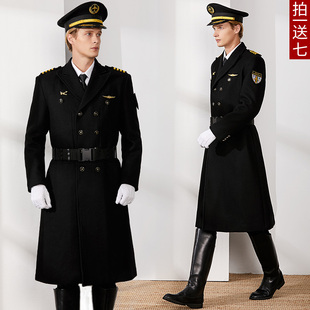 男士飞行员机长羊毛呢外套加厚加棉长款航空大衣物业礼宾呢子大衣