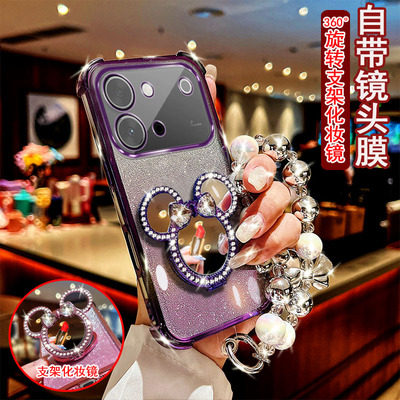 适用于vivo s60手机壳V2571A镶钻米奇旋转支架镜子防摔保护套镜头全包边网红女款时尚风新款潮流四角加厚软胶