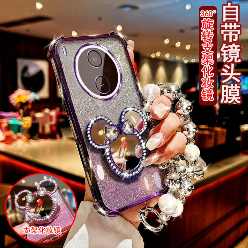 适用于vivo y600pro手机壳V2561A镶钻米奇旋转支架镜子防摔套镜头全包边网红女款时尚奢华风新款潮流四角加厚