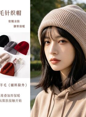 2026秋季新款100%羊毛针织帽圆顶时尚通勤百搭气质保暖男女情侣款