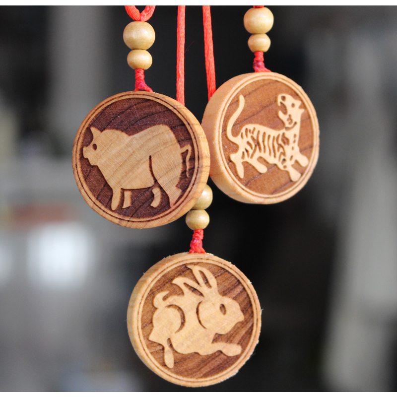 桃木生肖牌子项链吊坠