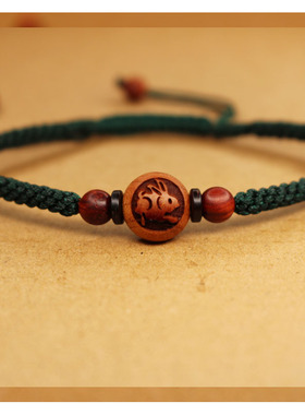 桃木手链本命年绿色绳