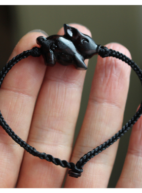 黑檀木猪手链黑绳子黑色属相