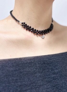 新款遮甲状腺术后遮挡疤痕黑尖晶石女式锁骨颈链经典百搭不翻转赞