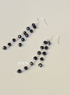 黑尖晶925银小女人风耳环新品