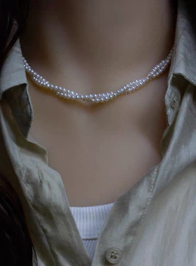 新天然淡水Akoya遮甲状腺术后疤痕女式锁骨颈链特亮近圆baby珍珠
