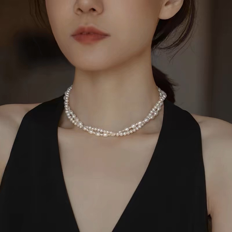 遮甲壮腺疤痕颈纹天然淡水珍珠双层女锁骨链新品时尚