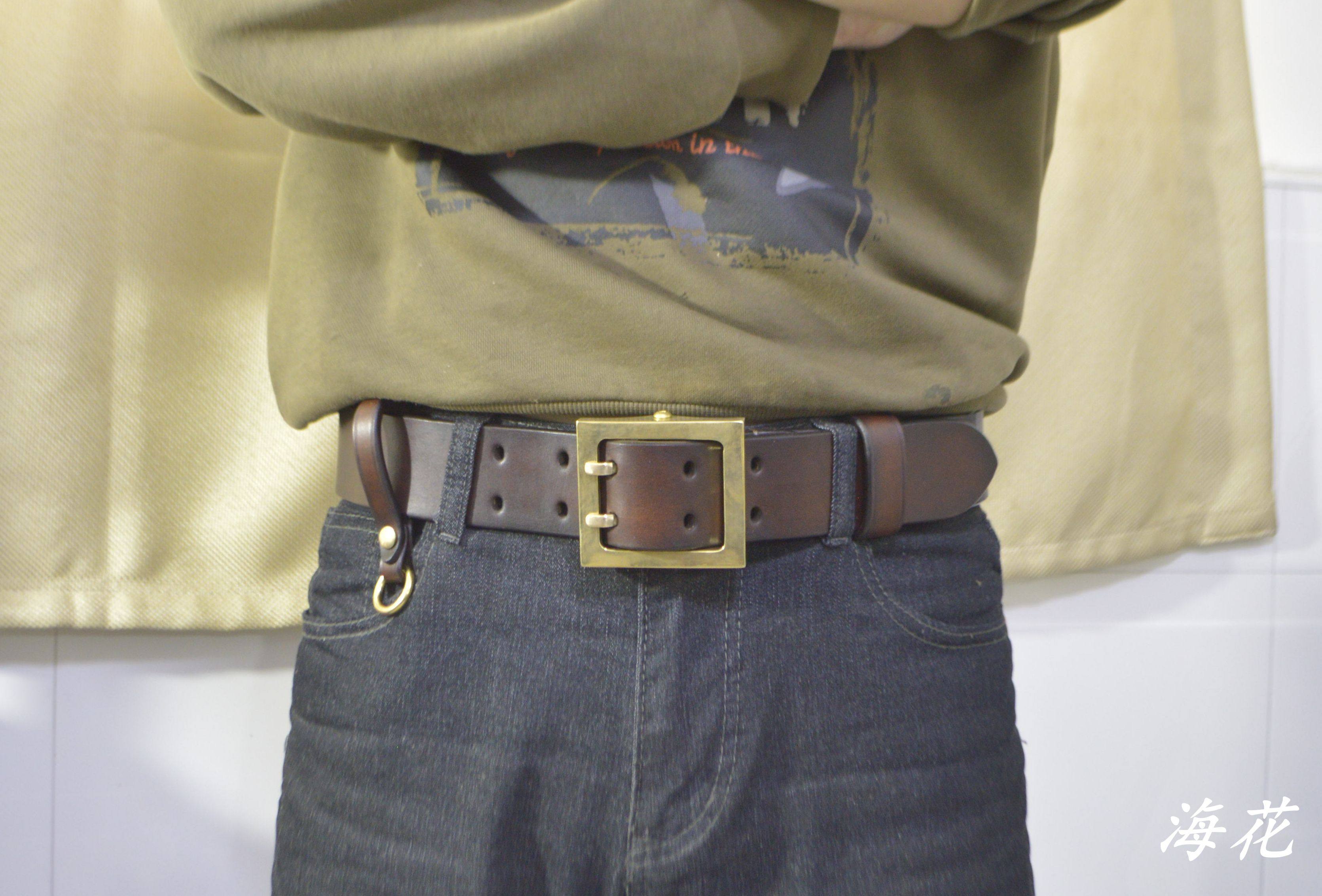 真皮手工皮带男款腰带进口加厚美鞍头层牛皮搭载手工纯铜扣头带扣