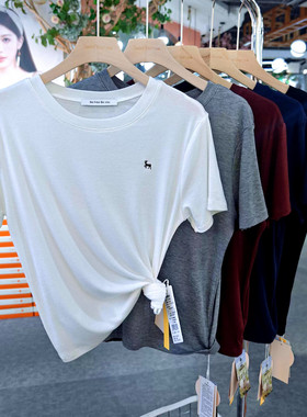 2026色柚夏款6050女天丝羊毛薄款短袖衫刺绣小鹿精致T恤纯色百搭