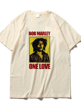 bob marley one love reggae rock rasta雷鬼纯棉印花圆领T恤