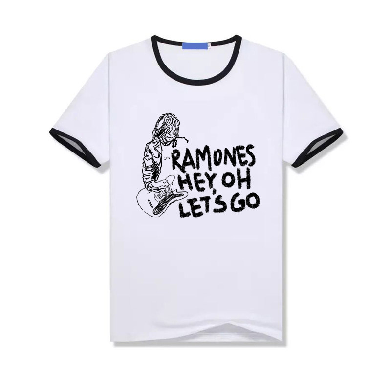 punk rock ramones hey oh lets go手绘另类摇滚印花朋克短袖t恤