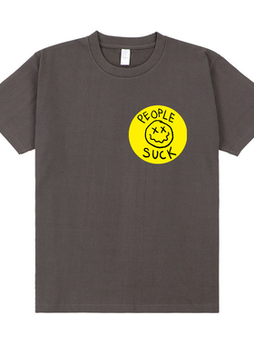 涅盘柯本people suck圆标胶印男女朋克摇滚文艺风纯棉短袖圆领T恤