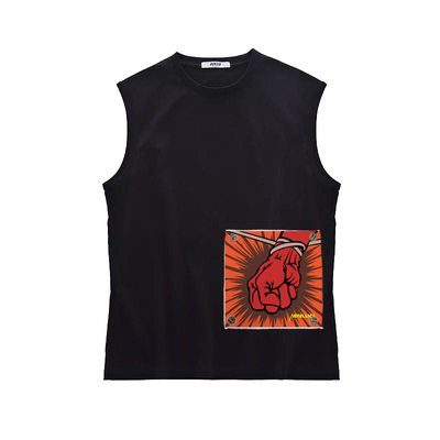 重金属乐队st anger拳头贴布印花美式休闲纯棉无袖坎肩背心T恤