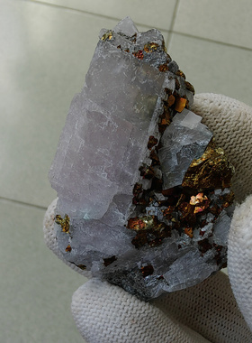 天然紫色方解石黄铜晶体矿标矿物晶体摆件矿石地质教学收藏Violet