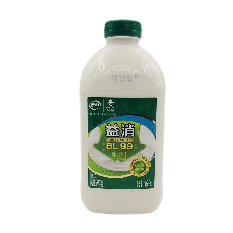 伊利益消桶装原味风味发酵乳1050g生牛乳含乳双歧杆菌水果捞酸奶