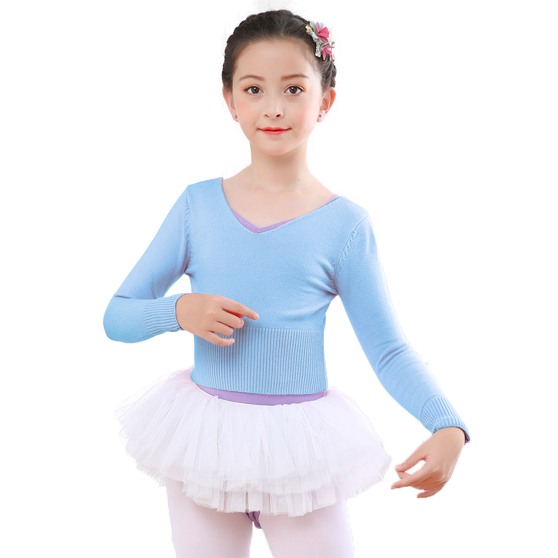 春季儿童舞蹈服毛衣长袖加厚披肩女童V领外套幼儿练功服针织外搭