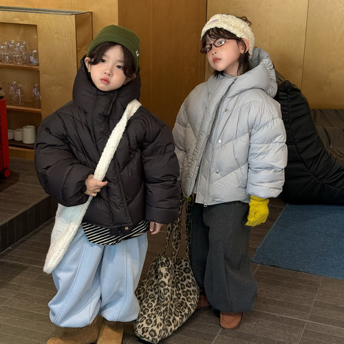 儿童短款连帽羽绒服男女童加厚保暖外套冬季新款抗冻面包服