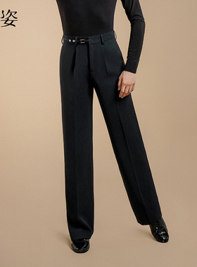 扉姿 男士摩登舞蹈裤新款拉丁舞裤直筒裤黑色国标舞口袋裤子F6006