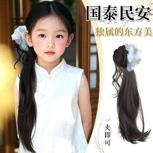 儿童新中式抓夹马尾女童古风汉服
