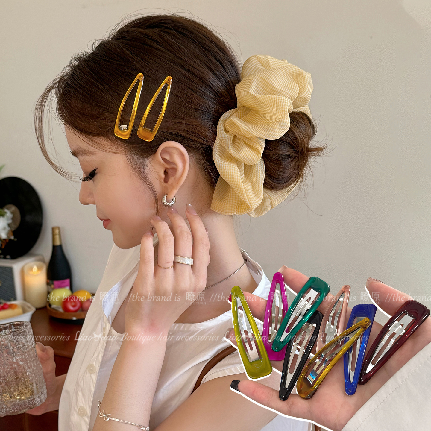 4个复古滴釉三角bb夹简约碎发夹