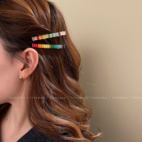 彩虹圣诞~精致水钻网红刘海发夹