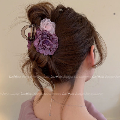 紫色微醺~超仙花朵发夹抓夹