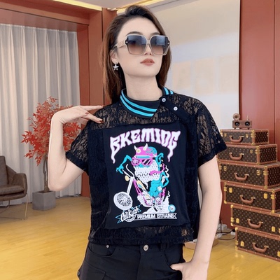 薄款蕾丝时尚短袖翻领