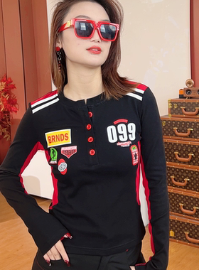 KM80004长袖印花立领拉链T恤打底衫