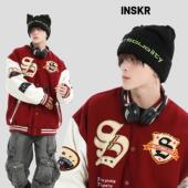 植绒毛巾刺绣棒球服宽松休闲夹克外套男 国潮牌情侣美式 INSKR