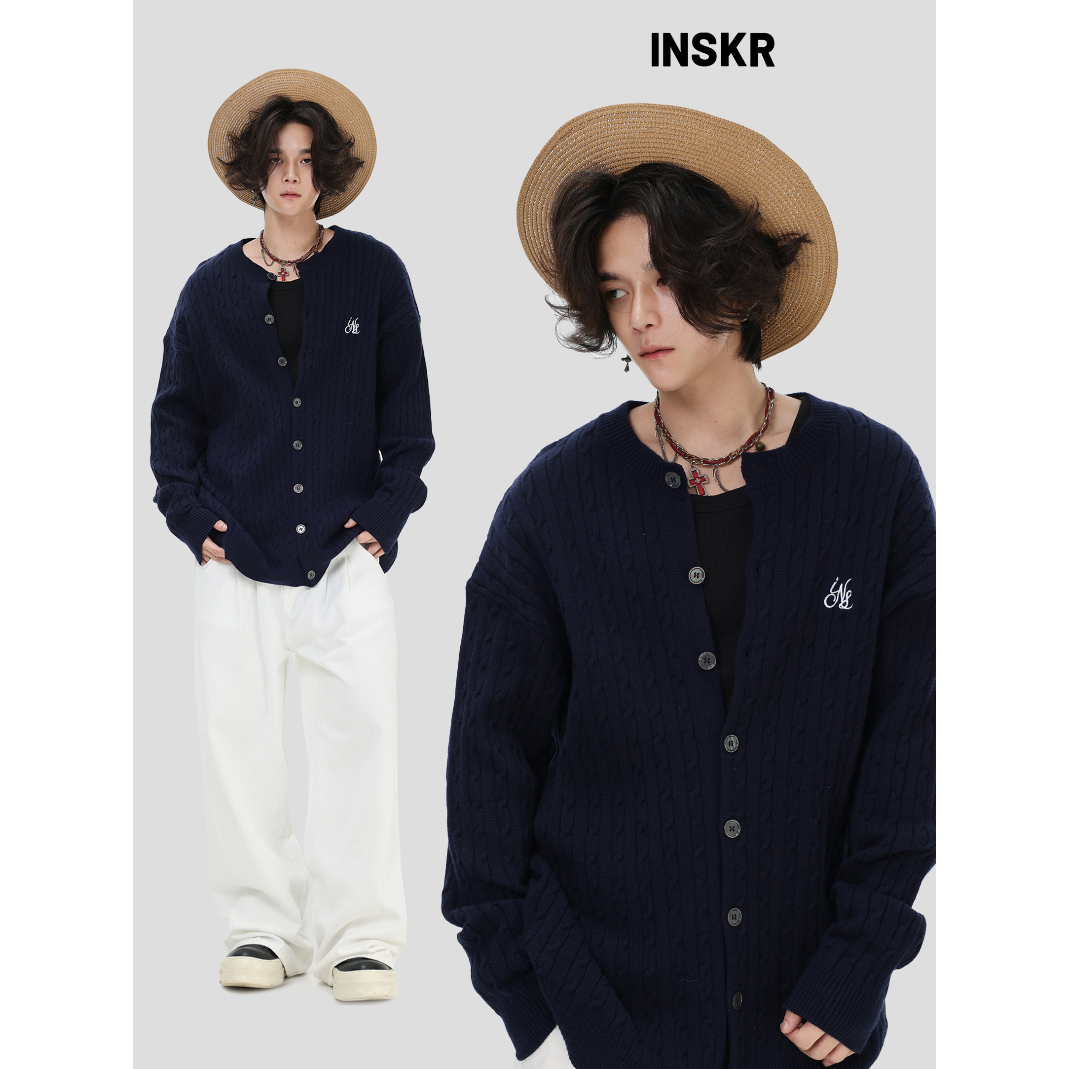 【INSKR】麻花纹理感开衫毛衣