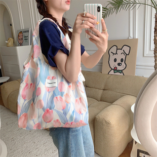 原创清新郁金香花朵背心包休闲单肩包手提购物大布袋 MAYRABBIT