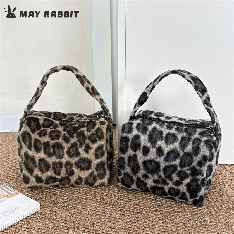 MAYRABBIT秋冬毛绒豹纹手提包