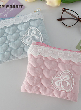 MAYRABBIT 韩系甜美蕾丝边零钱包便携女士姨妈巾收纳包精致小方包