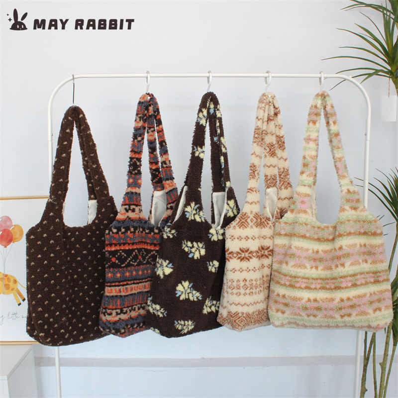 MAYRABBIT 秋冬毛绒单肩包复古韩系波点托特包大容量外出购物包女,箱包皮具/热销女包/男包,单肩包,淘宝优惠券,粉丝福利购,淘宝优惠卷