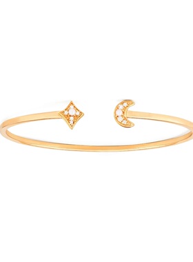 LuvLoops原创设计星月手镯银镀厚金开口时尚素圈首饰珍珠高级质感