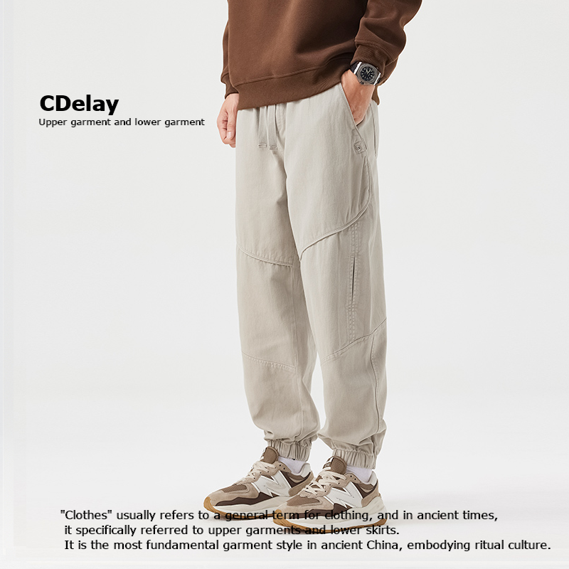 CDelay男士宽松束脚工装九分裤子