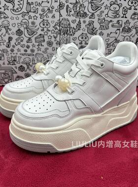 【隐形内增高9CM]26年白色头层牛皮厚底休闲百搭显瘦胖丁鞋女鞋