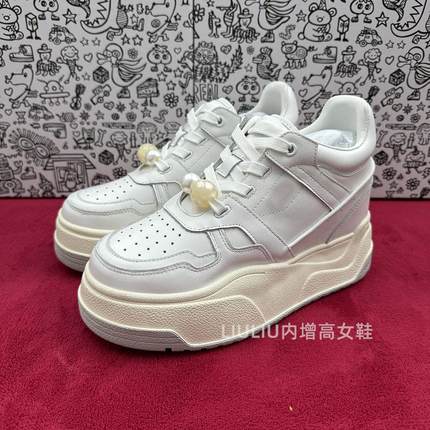 【隐形内增高9CM]26年白色头层牛皮厚底休闲百搭显瘦胖丁鞋女鞋