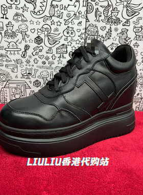 蔡卓妍同款隐形内增高9cm黑色牛皮简约休闲厚底运动女鞋YF283IOA