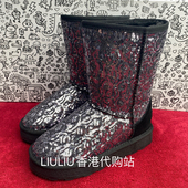 4寸灰色珠片中筒7cm隐形厚底内增高雪地靴保暖潮防滑女靴UF700PN