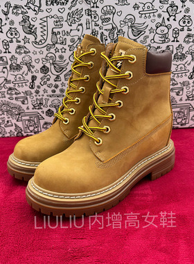 秋冬新品厚底隐形内增高8CM黄色真皮大黄靴马丁靴女潮鞋YF753HEB