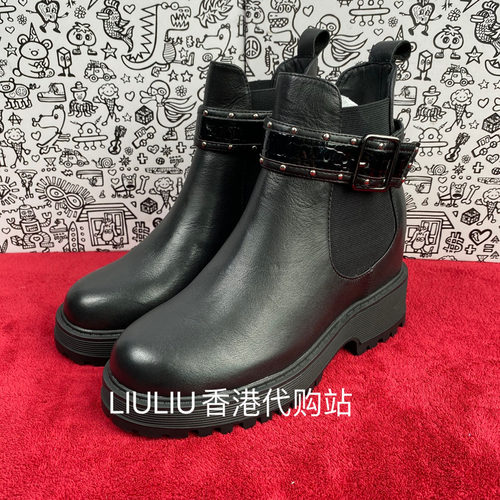 9cm隐形内增高皮带扣真皮马丁靴