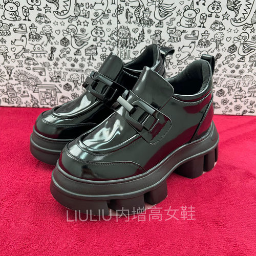 真皮黑色内增高10cm乐福鞋