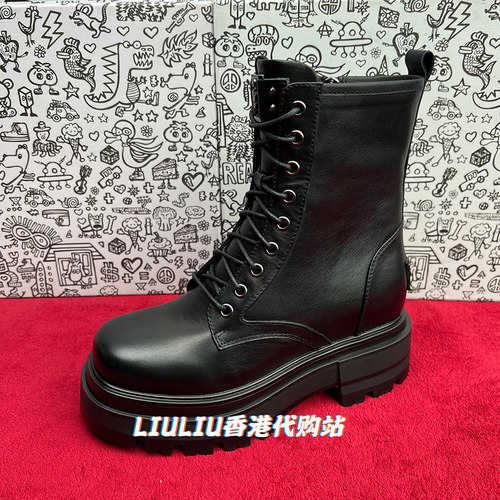 真皮系带9cm厚底隐形内增高短靴