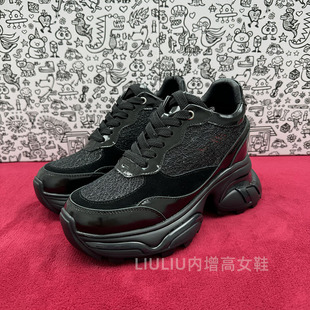2025新品 厚底黑色网纱透气休闲老爹鞋 女976JTC 隐形内增高10CM