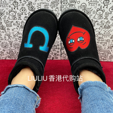 2025年新迷你短筒内增高7CM雪地靴爱心刺绣图案真皮厚底磨砂女鞋