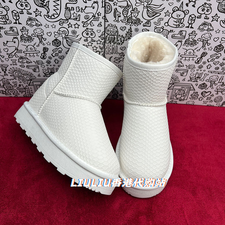 真皮冬季压纹白色内增高雪地靴